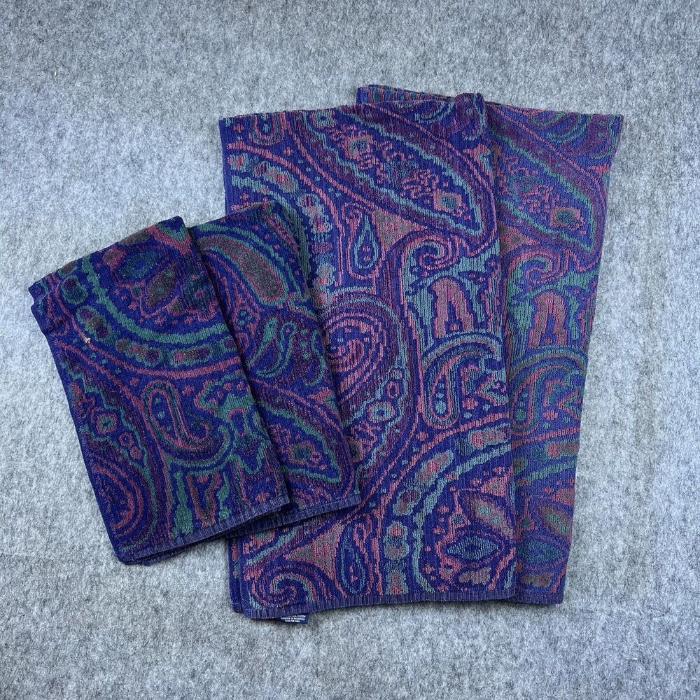 Vintage Ralph Lauren Paisley Medallion Towels Jewel Tones USA 2 Bath/2 Hand